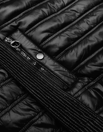 PIKOWANA DAMSKA KURTKA Z KAPTUREM CZARNA (6373)