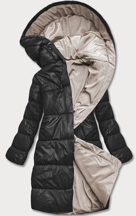 DŁUGA DWUSTRONNA KURTKA ZIMOWA CZARNY/CAPPUCCINO (L22-9852-1/62)