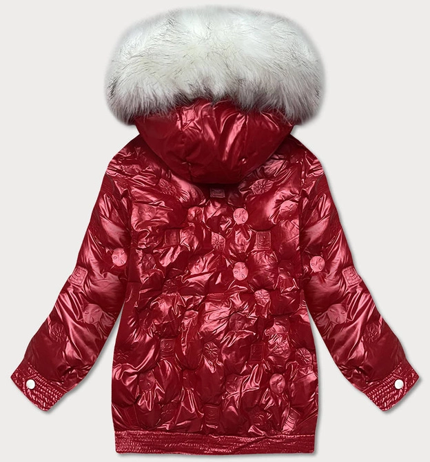 Kurtka damska z tłoczonymi wzorkami czerwona (8261)