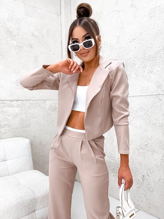 Komplet krótka marynarka + szerokie spodnie beżowy (8263)