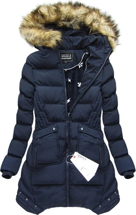 PIKOWANA KURTKA Z KAPTUREM GRANATOWA (W810BIG)