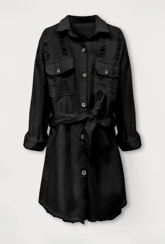 CIENKA JEANSOWA KURTKA DAMSKA Z PRZETARCIAMI CZARNA (581ART)