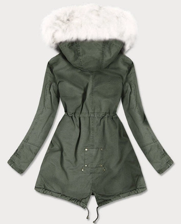 ZIMOWA PARKA DAMSKA Z KOLOROWYM FUTREM KHAKI-BIAŁA (D-216#)