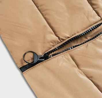 Zimowa kurtka damska z kapturem piaskowa (2M-21003)