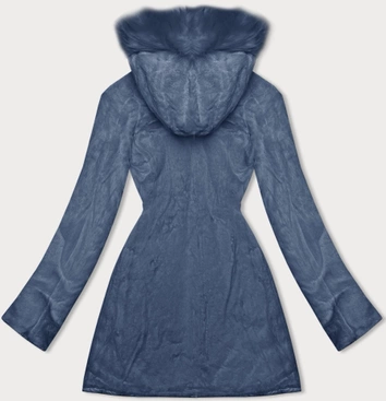 Dwustronna kurtka damska pikowana - futro niebieska (H-897-100)