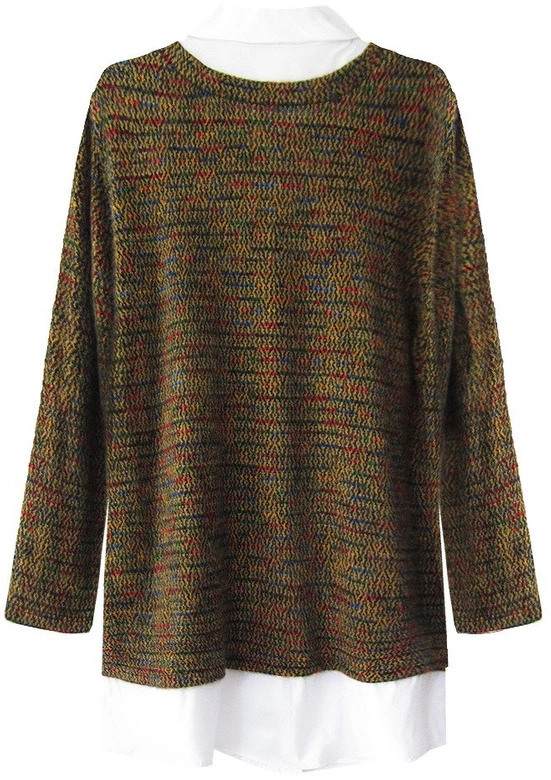 SWETER Z ŁĄCZONYCH MATERIAŁÓW MUSZTARDOWY (235ART)