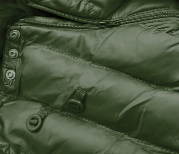 Pikowana kurtka damska zimowa z kapturem khaki (w750-1)