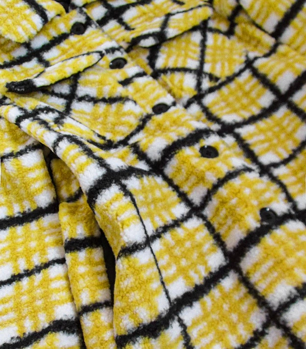 PLUSZOWY DAMSKI PŁASZCZ W KRATĘ ŻÓŁTY (002)