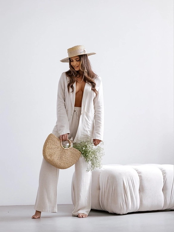 Damski garnitur z lnem beżowy (VE48)