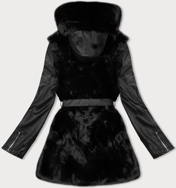 Kurtka ze skóry ekologicznej z futrzanym panelem J Style czarna (11Z8090)