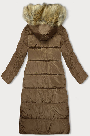 Długa kurtka zimowa damska camel (V725)