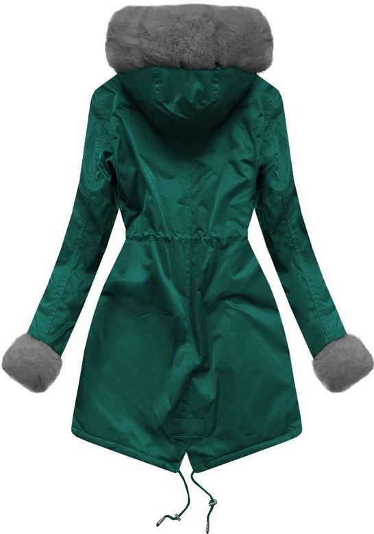 ZIMOWA DAMSKA PARKA Z FUTERKIEM ZIELONO-SZARA (B500)