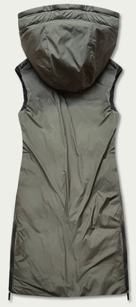 DŁUGA KAMIZELKA DAMSKA DWUSTRONNA CZARNA-KHAKI (B8022-1)