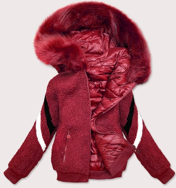 DWUSTRONNA KRÓTKA KURTKA DAMSKA ZIMOWA BORDOWA (H1032-25)