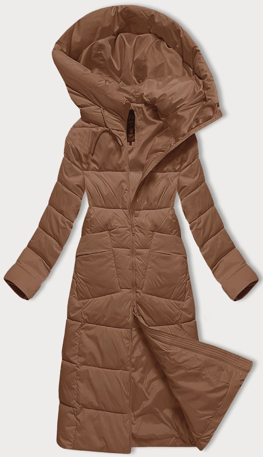 Pikowana długa kurtka zimowa damska Libland camel (7767)