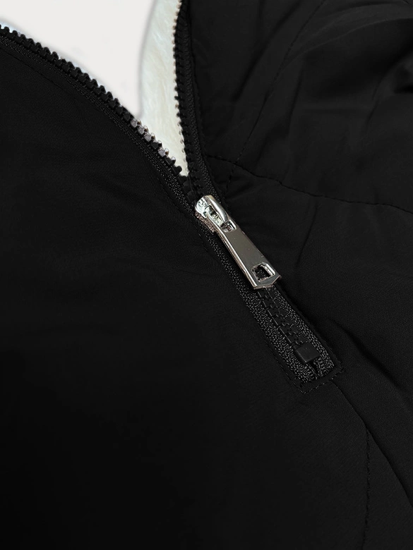 Pikowana kurtka zimowa na futrze Way Mode czarny-beż (WD202308)