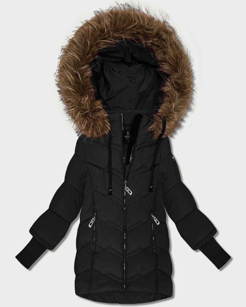 Zimowa kurtka damska z dzianinowymi ściągaczami Goodlookin czarna (KK60613)
