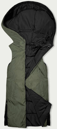 Długa kamizelka damska dwustronna czarna-khaki (B8248-1)