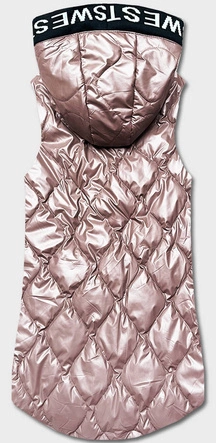 Bezrękawnik damski z kapturem perłowy róż (B8149-51)