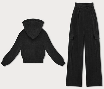 Komplet damski bluza + spodnie typu cargo czarny (AMG-322A)