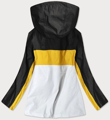 KURTKA DAMSKA WIATRÓWKA Z KAPTUREM CZARNO/ŻÓŁTA (YR1968)