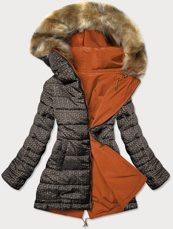 Dwustronna kurtka damska pomarańczowo- brązowa (w555)