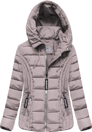 KRÓTKA PIKOWANA ZIMOWA KURTKA DAMSKA Z KAPTUREM JASNORÓŻOWA (R2618)