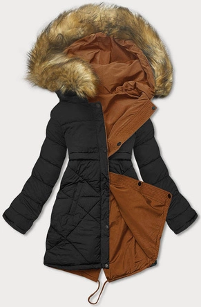 Dwustronna zimowa kurtka damska karmelowo-czarna (m-136)