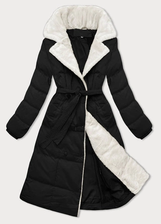 Damski płaszcz zimowy z futrzanym kołnierzem J Style czarny-ecru (16M9168-392B)