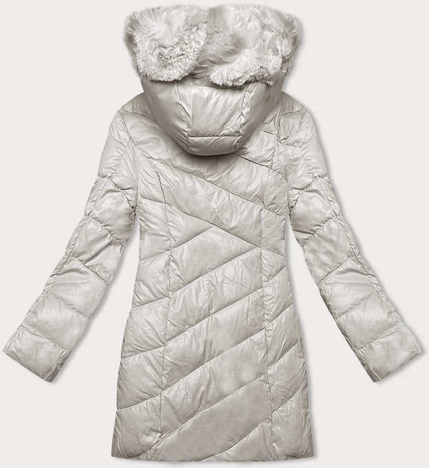 Zimowa kurtka damska z kapturem ecru (H-898-11)