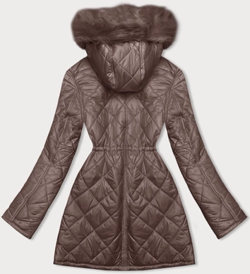 Dwustronna kurtka damska pikowana - futro coffee (H-897-89)