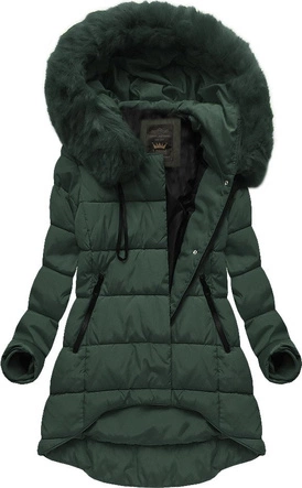 ASYMETRYCZNA DAMSKA KURTKA ZIMOWA BUTELKOWA ZIELEŃ (X7670X)