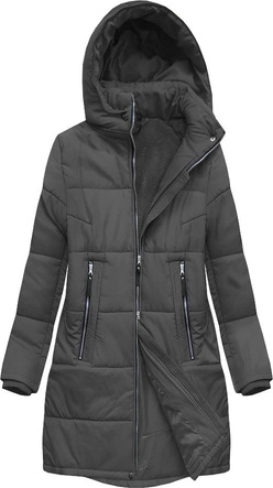 PIKOWANA DAMSKA KURTKA ZIMOWA Z KAPTUREM SZARA (B2627)