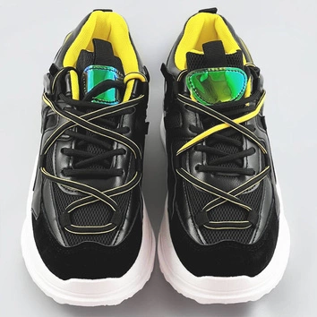 Sneakersy damskie z podwójnymi sznurówkami czarne (7001)