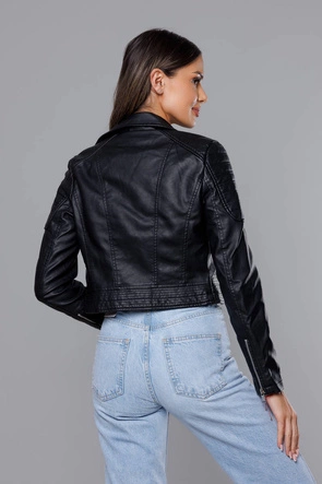 Krótka ramoneska ze skóry ekologicznej czarna (11Z8028)