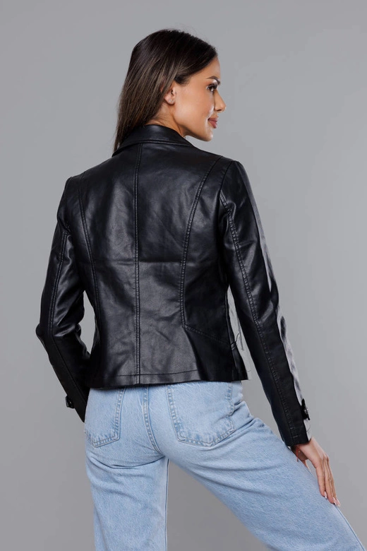 Damska kurtka z klapami czarna (11Z8035)