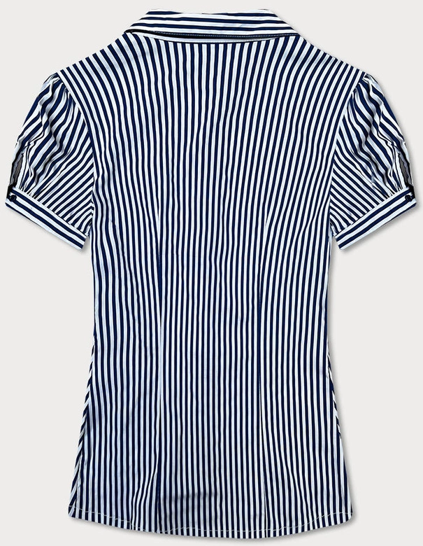 Damska koszula w paski z krótkim rękawem granatowo-biała (SSD2021D)