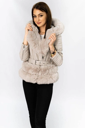 RAMONESKA Z FUTRZANYM KAPTUREM BEŻOWA (0585)