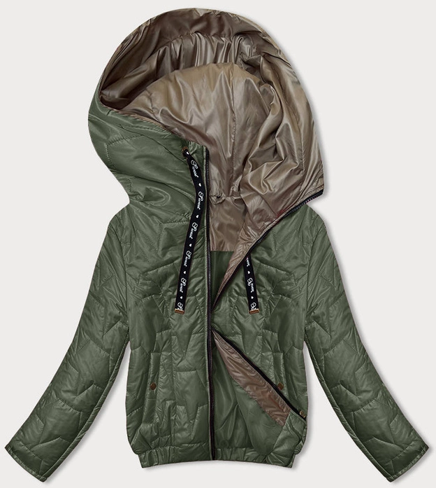 KRÓTKA KURTKA DAMSKA ZE ŚCIĄGACZEM KHAKI (B8219-11)