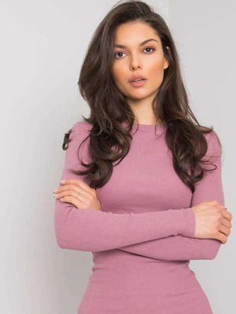  Dopasowana sukienka w prążki z okrągłym dekoltem brudny róż (5131-35)