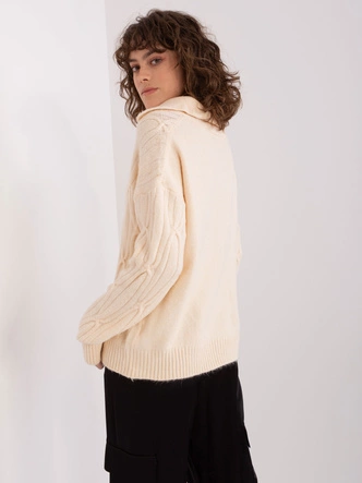 Sweter damski z kołnierzykiem jasny beżowy (2349)