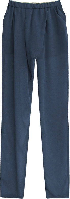 SPODNIE Z MARSZCZONĄ TALIĄ GRANATOWE (6151)