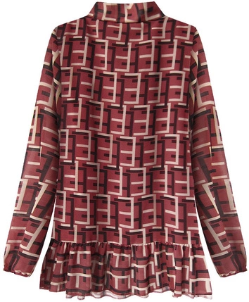 SZYFONOWA BLUZKA Z WIĄZANĄ STÓJKĄ BORDOWA (236ART)