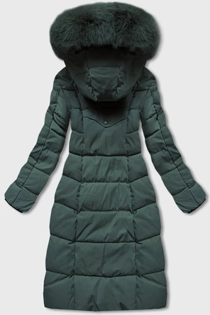 DŁUGA KLASYCZNA KURTKA ZIMOWA DAMSKA ZIELONA (B8075-10)