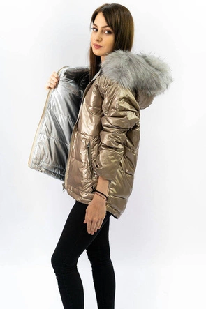 DWUSTRONNA METALICZNA KURTKA DAMSKA ZŁOTO-SREBRNA (GWW1908)