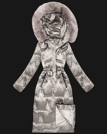 Zimowa kurtka damska ze ściągaczem w talii S'West jasny beżowy (B8522-46)