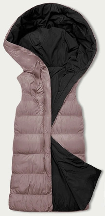 Dwustronny bezrękawnik oversize z kapturem różowo-czarny (V724)