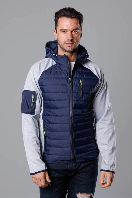 Sportowa kurtka męska z łączonych materiałów granat-szary (8M906-215)