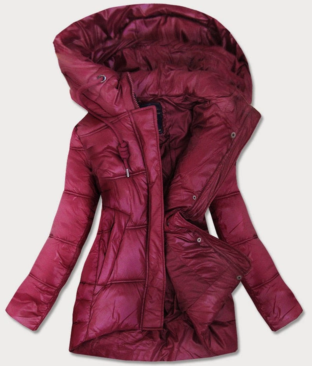 ASYMETRYCZNA DAMSKA KURTKA PIKOWANA BORDOWA (7658)