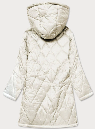 Oversizowa pikowana kurtka damska z kapturem ecru (ag5-010)